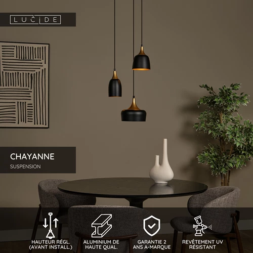 Lucide CHAYANNE - Suspension - Ø 30 cm - 3xE14 - Noir - USP
